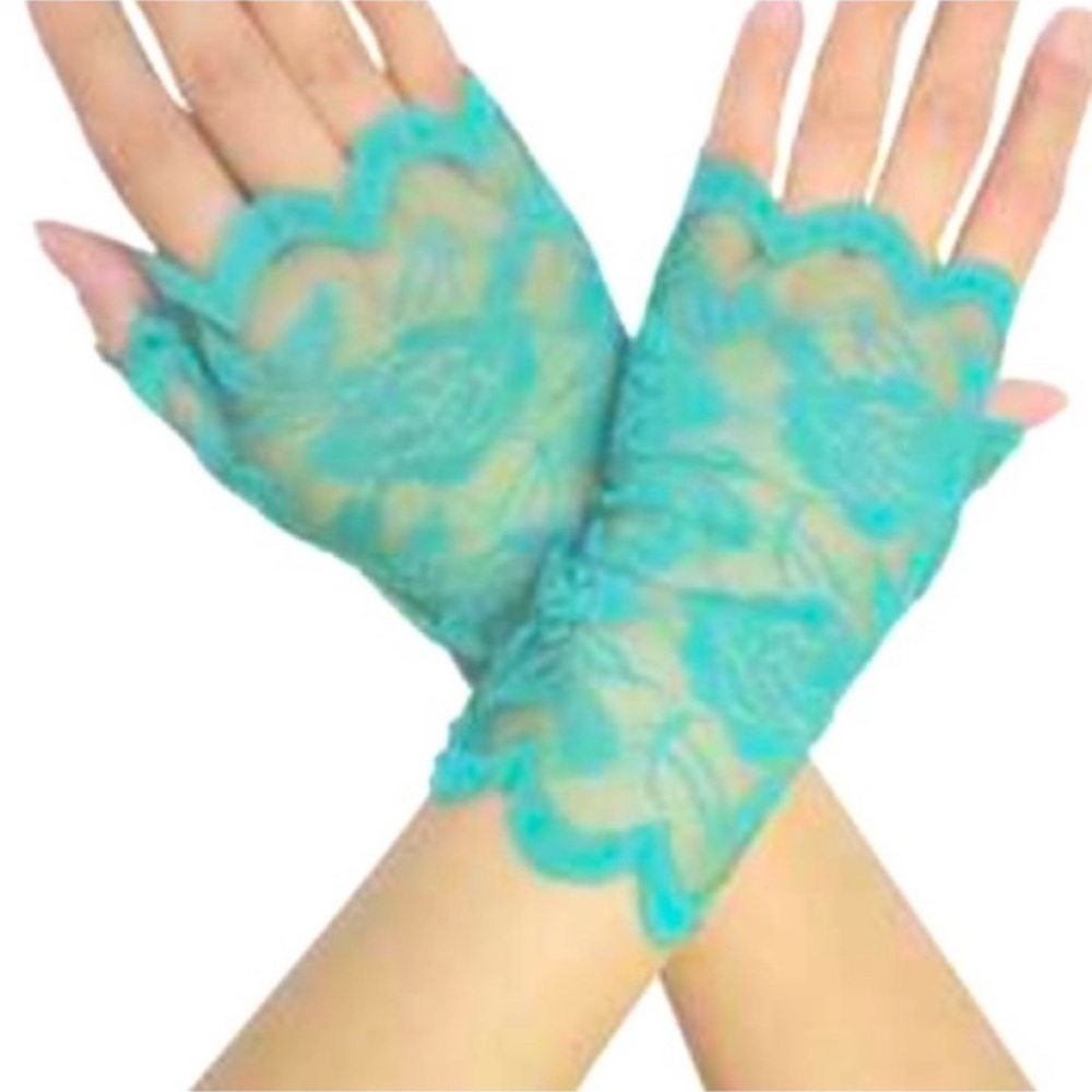 Elegant Lace Fingerless Gloves - Teal